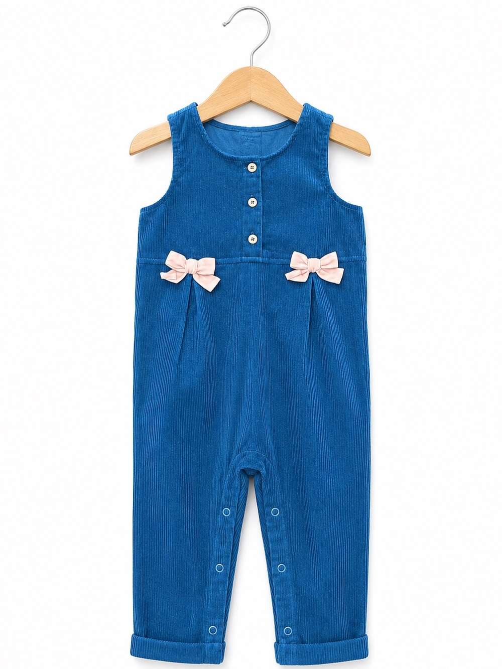 VTG 90s First Impressions Baby 24M Blue Corduroy pink Bow One Piece Romper